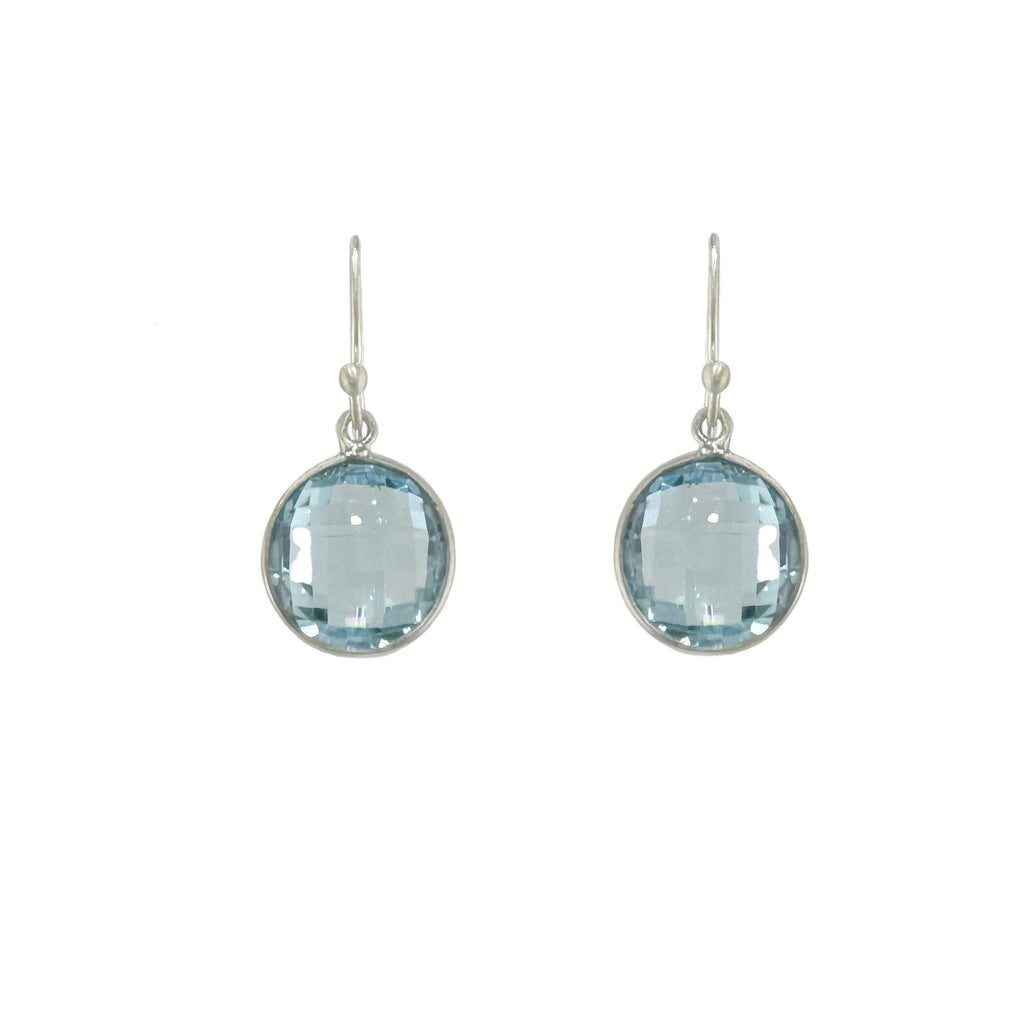 round swiss blue topaz earrings in silver