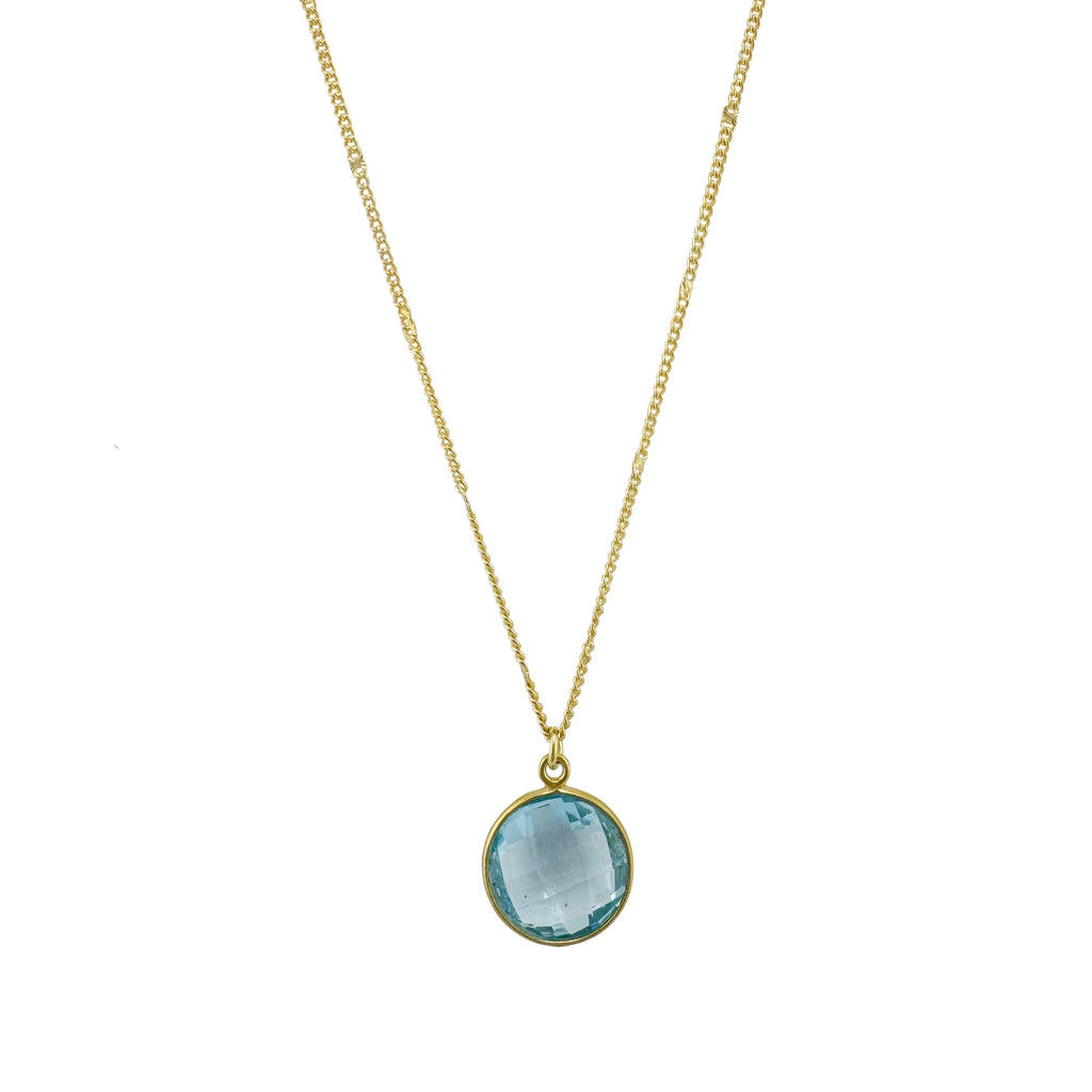 round swiss blue topaz necklace in gold vermeil