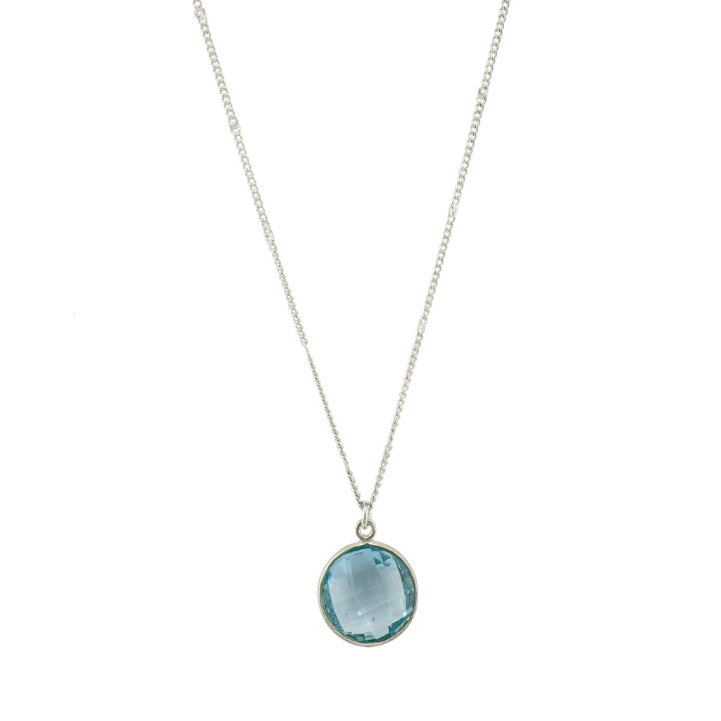 round swiss blue topaz necklace in silver