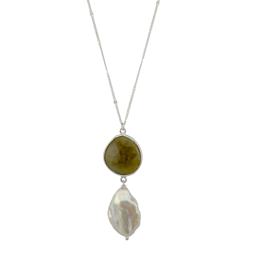 Necklace with two pendant stones on a white background