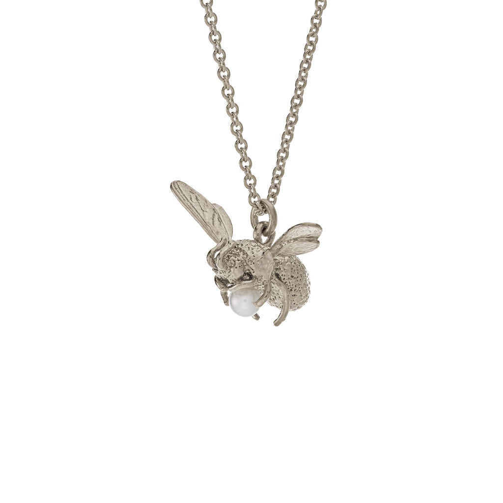 silver bee holding pear pendant