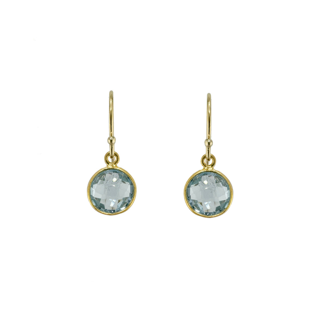 small round swiss blue topaz earrings in gold vermeil