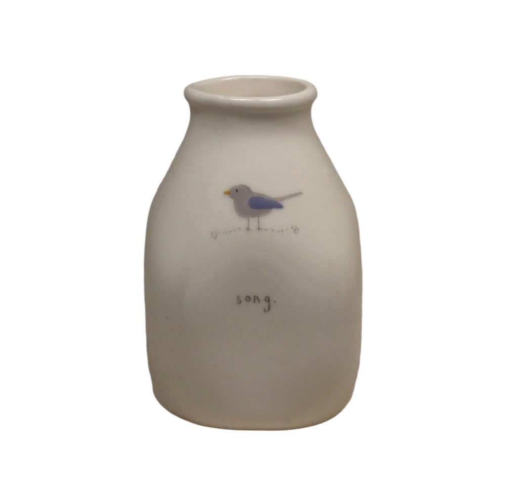 daisy vase with image of a bird and the word song