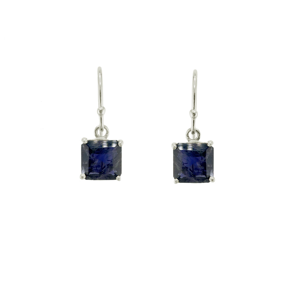 square iolite earrings in silver