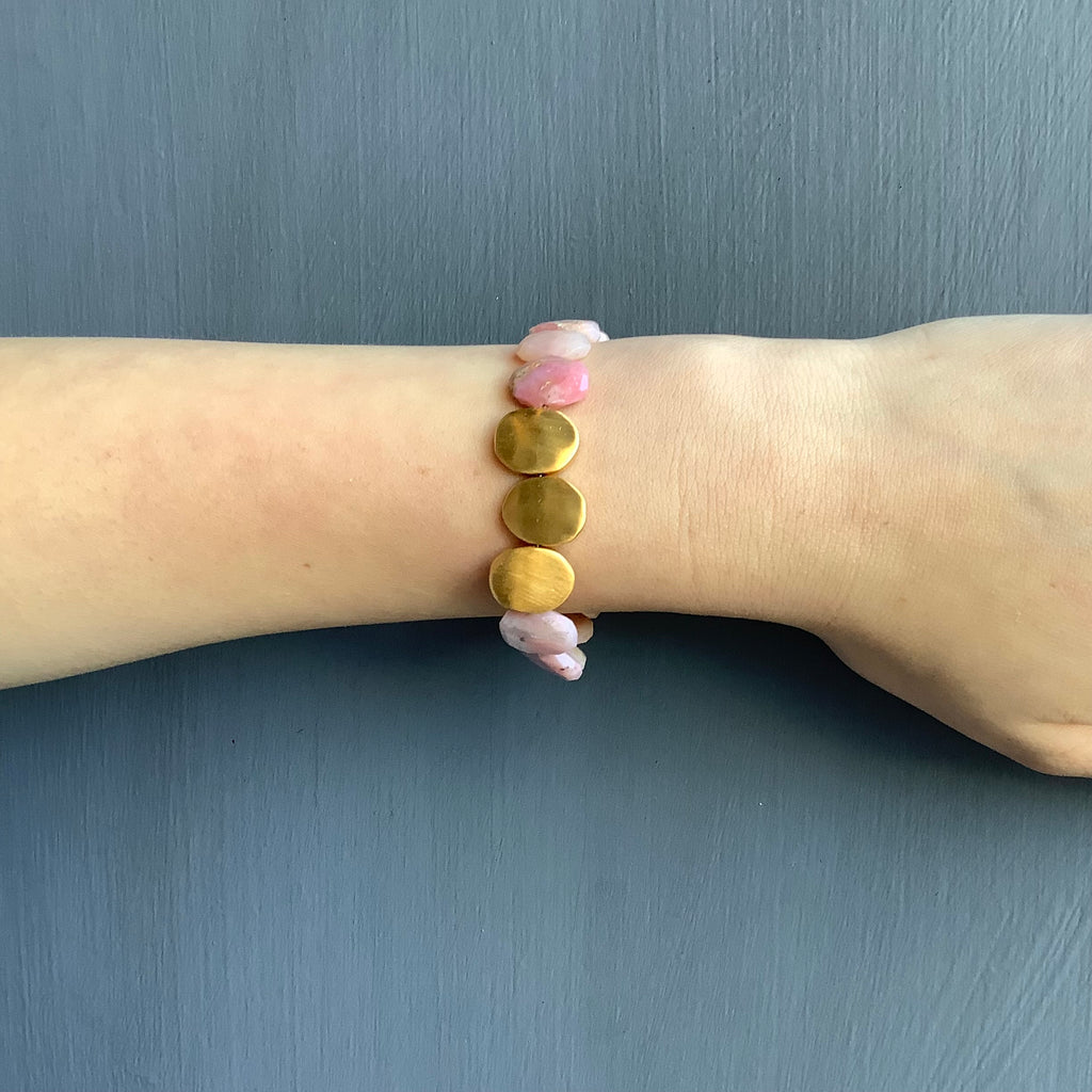 three large nuggets w. pink opal bracelet in vermeil on the wrist