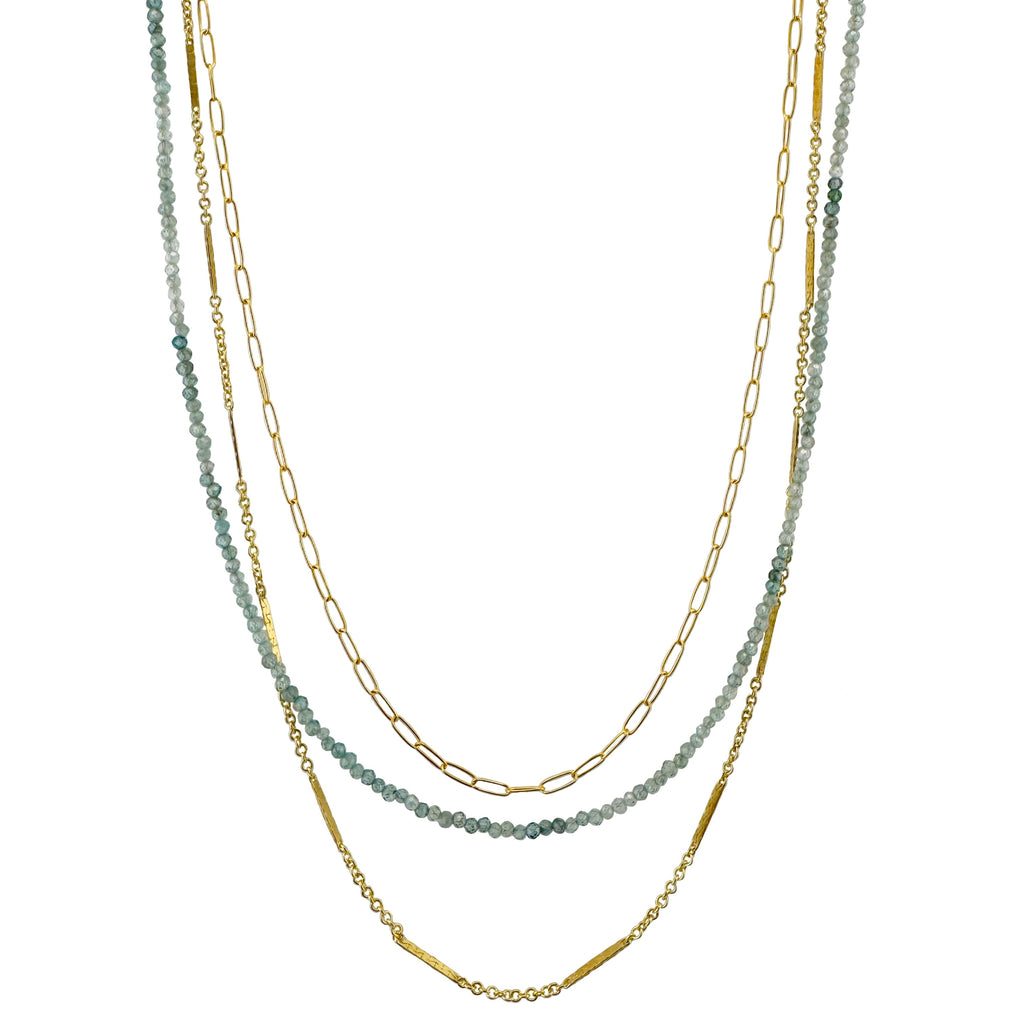 triple strand chain & zircon necklace in gold vermeil