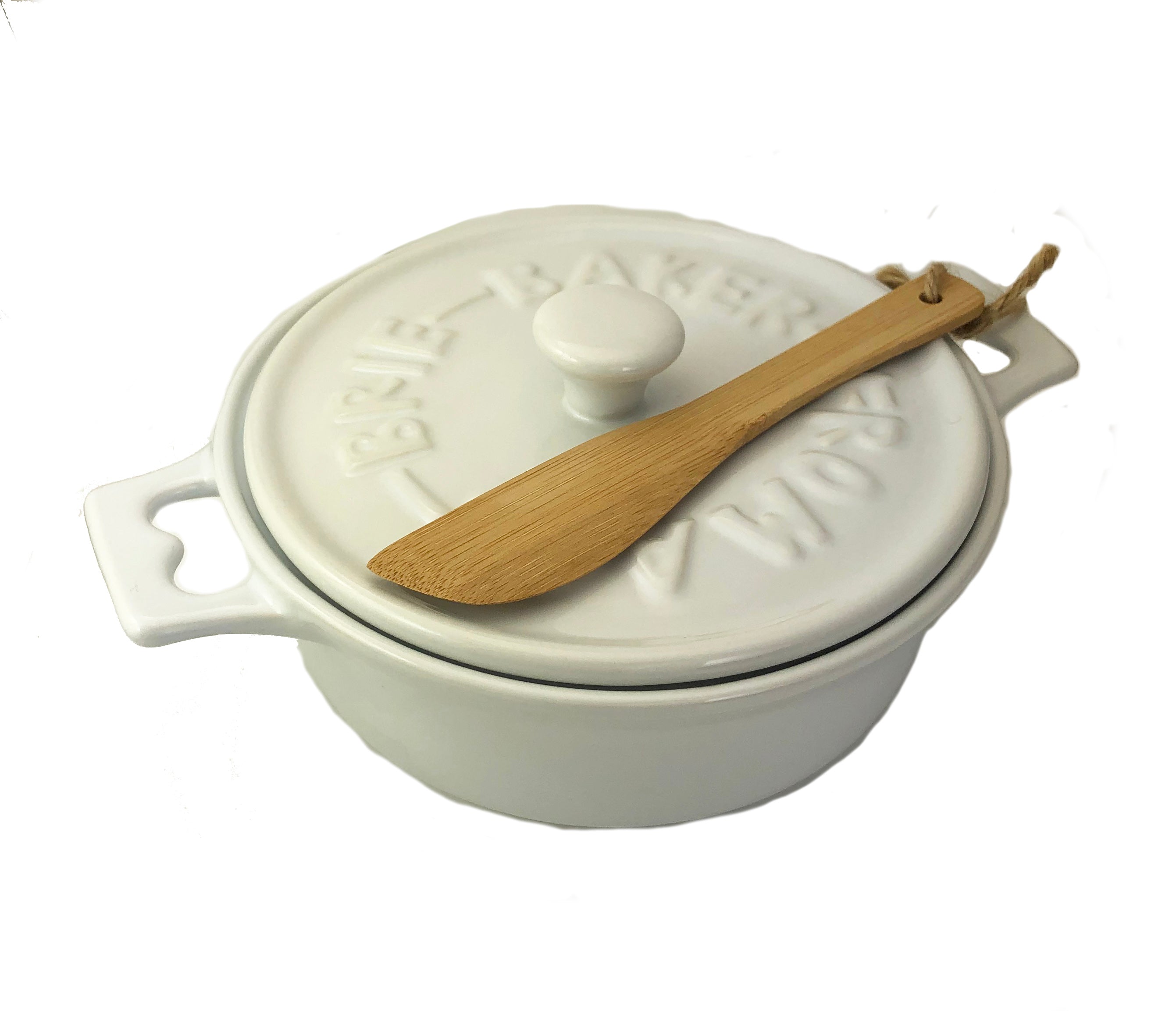 Brie Baker with Lid and Spreader, White