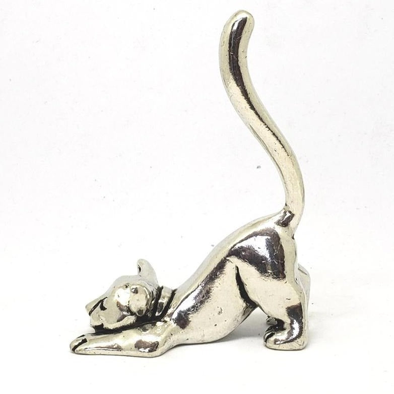 Cat Stretching Ring Holder in silver on white background