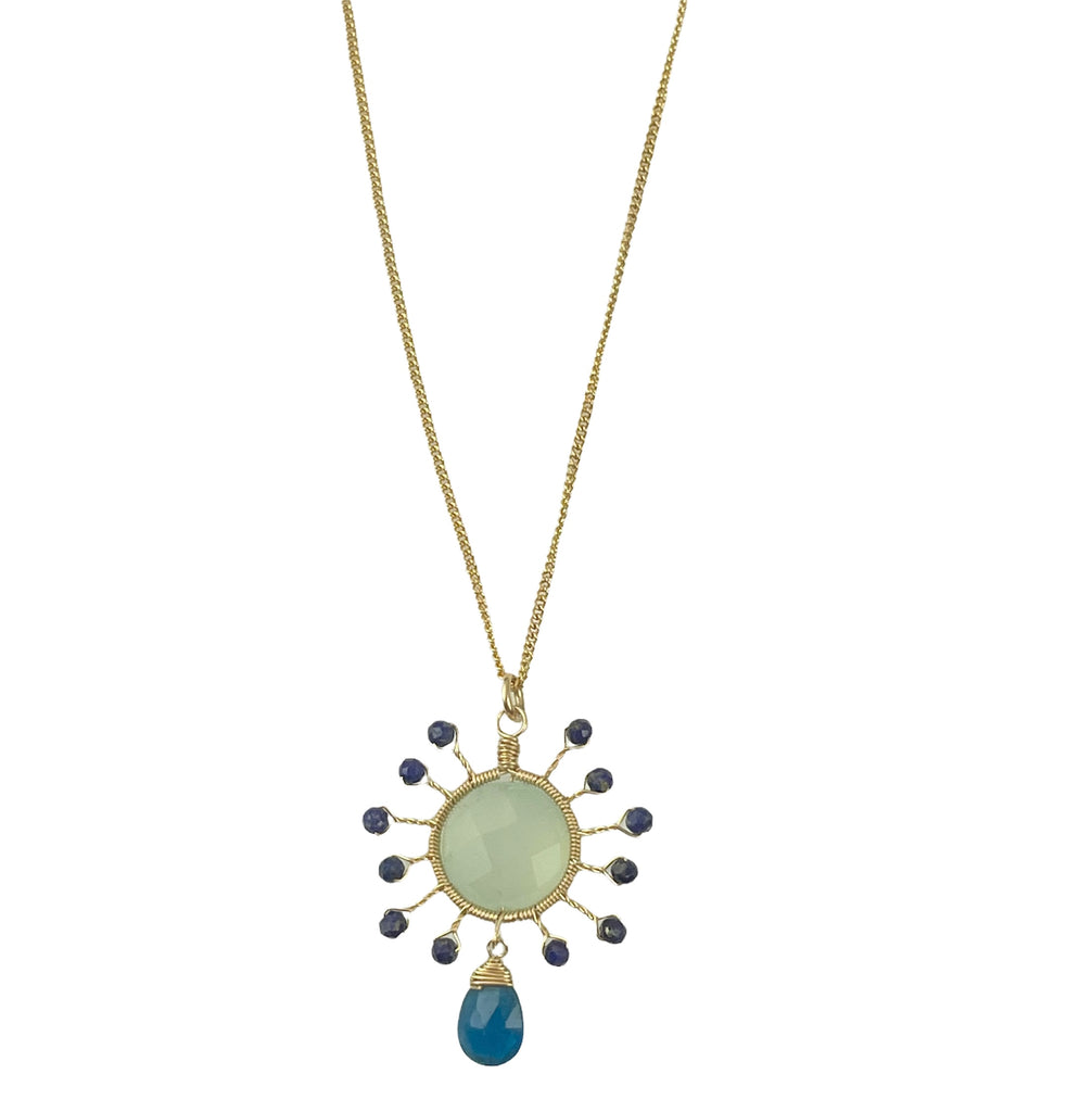 Chalcedony Lapis Sunburst Necklace