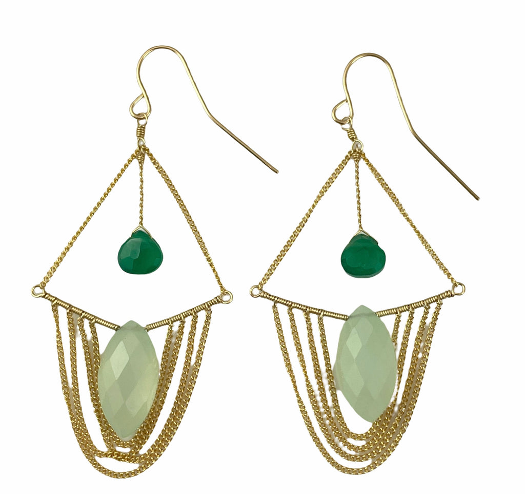 Chalcedony and Green Onyx Chandelier Earrings