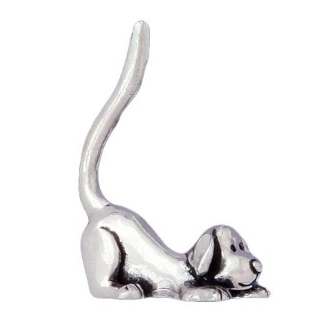 Dog Stretching Ring Holder in silver on white background