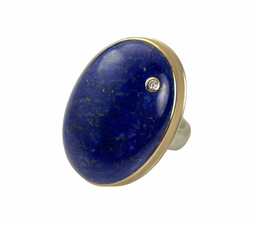 Large Vertical Oval Lapis with Diamond at angle