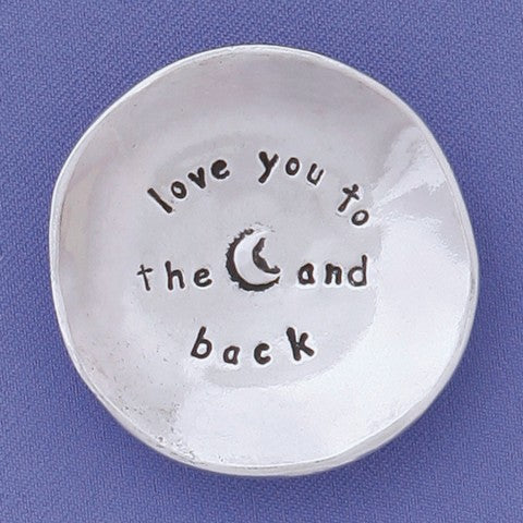 Love You to the Moon Charm Bowl on blue background