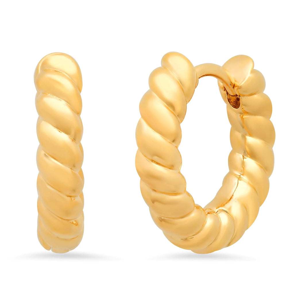 gold huggie earrings with rope design & snap closure