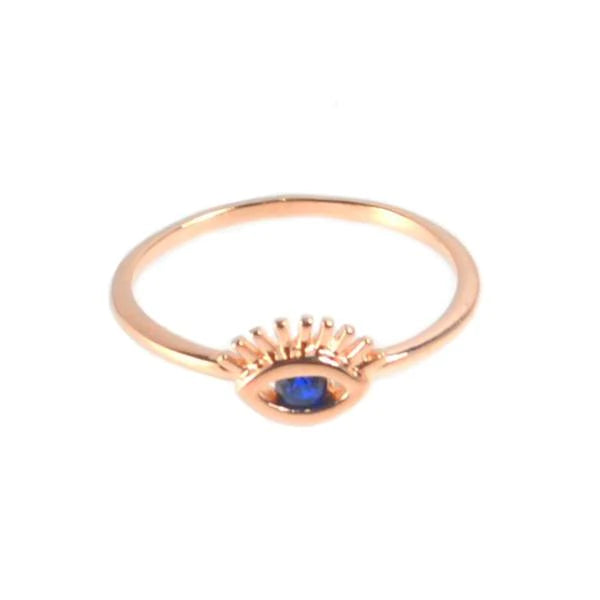 Dainty Silver Evil Eye 3 Rings Set in Rose Gold | Amorium Jewelry