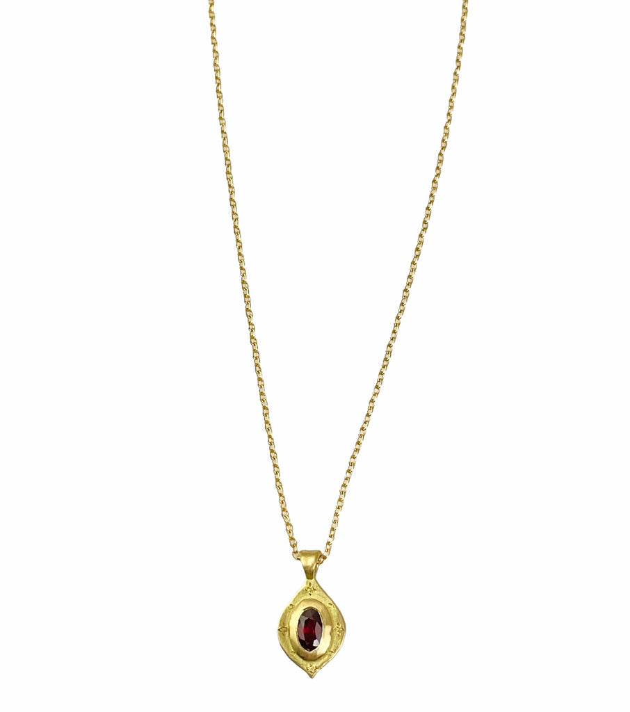 drop of happiness ruby necklace front view over white background