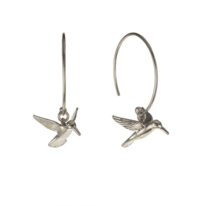 wire hoop earrings with silver hummingbird attatched